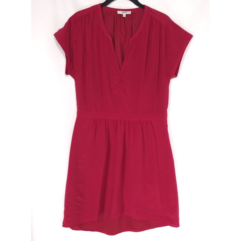 MADEWELL Women’s Fit & Flare Dress 4 High Low Ruched 100% Silk E1518